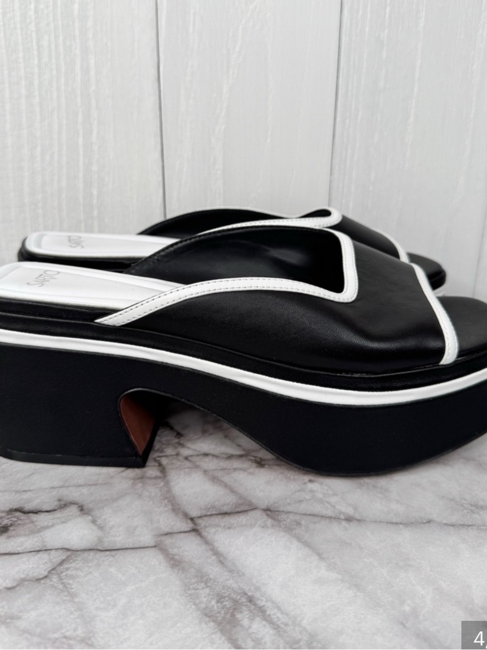 Sarto Black and White Platform Slide Sandal - Women's - Picture 4 of 9